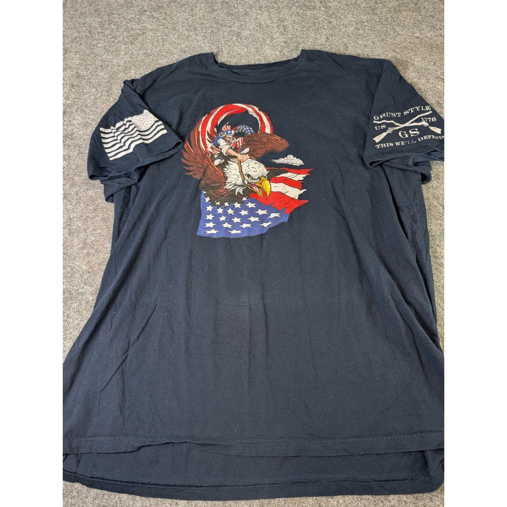 Grunt Style Uncle Sam Riding Bald Eagle Navy Blue Graphic Tee Shirt 4XL 4XLarge